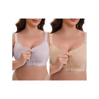 2 Packs Women's Zip Front U-Neck Lift Up Wirefree Full Soft Cup Breathable Comfortable Sports Bras