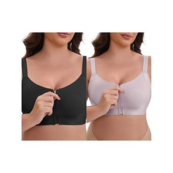2 Packs Women's Zip Front U-Neck Lift Up Wirefree Full Soft Cup Breathable Comfortable Sports Bras