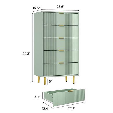 ANIXOL Modern 5-Drawer Fluted Dresser with Metal Handles