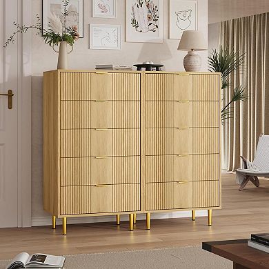 ANIXOL Modern 5-Drawer Fluted Dresser with Metal Handles