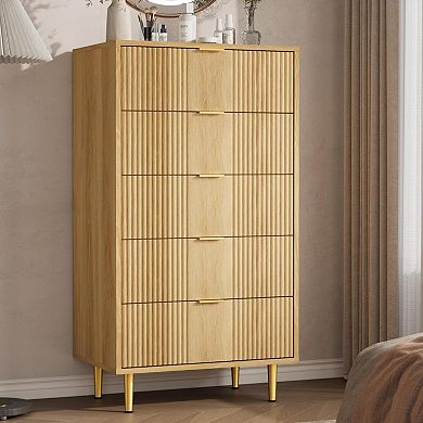ANIXOL Modern 5-Drawer Fluted Dresser with Metal Handles