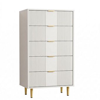 ANIXOL Modern 5-Drawer Fluted Dresser with Metal Handles