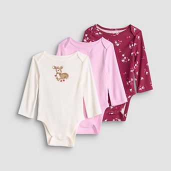 Baby Girl Jumping Beans® 3-Pack Holiday Long Sleeve Lapped Shoulder Bodysuits