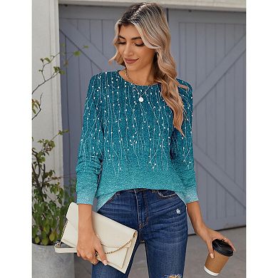 Zeagoo Women's Oversized Printed Long Sleeve Crewneck Tops Lightweight Casual Basic Tees