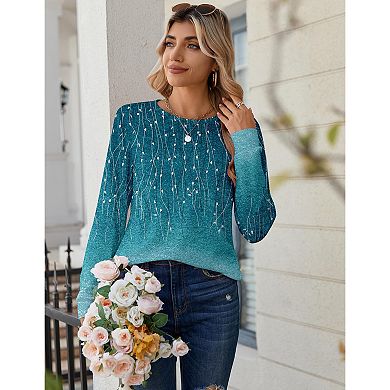 Zeagoo Women's Oversized Printed Long Sleeve Crewneck Tops Lightweight Casual Basic Tees