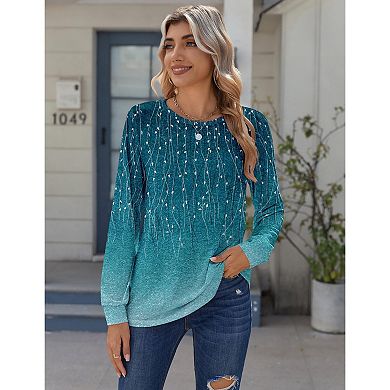 Zeagoo Women's Oversized Printed Long Sleeve Crewneck Tops Lightweight Casual Basic Tees