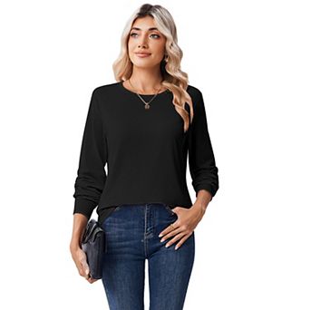 Zeagoo Women's Oversized Printed Long Sleeve Crewneck Tops Lightweight Casual Basic Tees