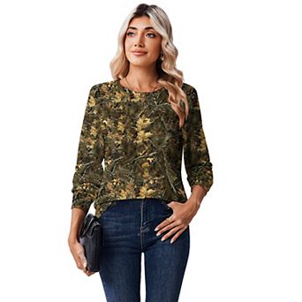 Zeagoo Women's Oversized Printed Long Sleeve Crewneck Tops Lightweight Casual Basic Tees