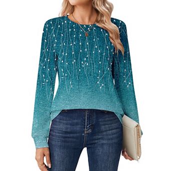 Zeagoo Women's Oversized Printed Long Sleeve Crewneck Tops Lightweight Casual Basic Tees