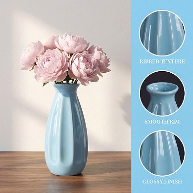 Small Ceramic Bud Cylinder Vase Matte Ribbed Decorative Flower Vase Bathroom Boho Home Decor Accent