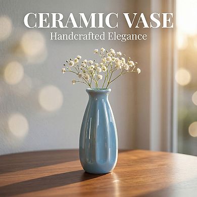 Small Ceramic Bud Cylinder Vase Matte Ribbed Decorative Flower Vase Bathroom Boho Home Decor Accent