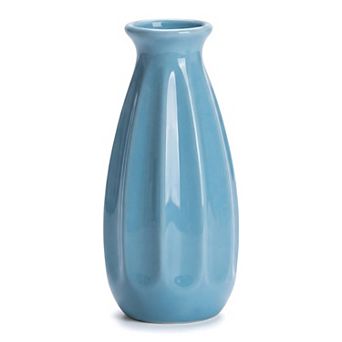 Small Ceramic Bud Cylinder Vase Matte Ribbed Decorative Flower Vase Bathroom Boho Home Decor Accent