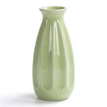 Small Ceramic Bud Cylinder Vase Matte Ribbed Decorative Flower Vase Bathroom Boho Home Decor Accent