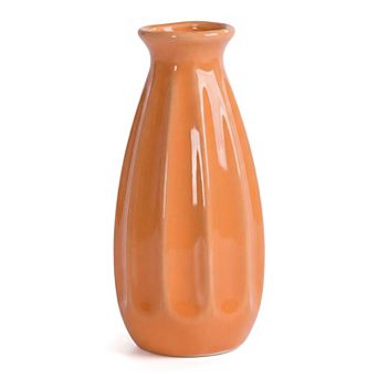 Small Ceramic Bud Cylinder Vase Matte Ribbed Decorative Flower Vase Bathroom Boho Home Decor Accent