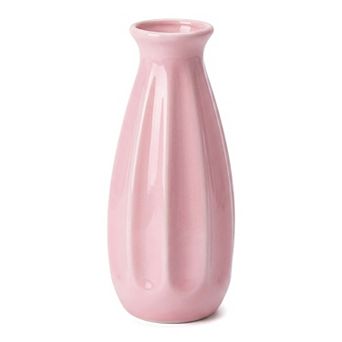 Small Ceramic Bud Cylinder Vase Matte Ribbed Decorative Flower Vase Bathroom Boho Home Decor Accent