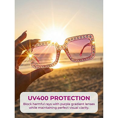 Unisex Rectangular Big Full-Frame Sunglasses Rhinestone Surround Design Sun Glasses UV Protection