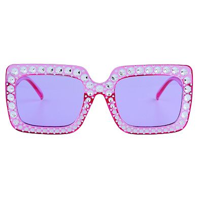 Unisex Rectangular Big Full-Frame Sunglasses Rhinestone Surround Design Sun Glasses UV Protection