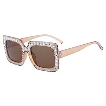 Unisex Rectangular Big Full-Frame Sunglasses Rhinestone Surround Design Sun Glasses UV Protection