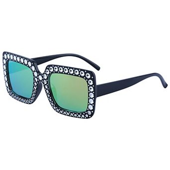Unisex Rectangular Big Full-Frame Sunglasses Rhinestone Surround Design Sun Glasses UV Protection