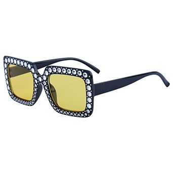 Unisex Rectangular Big Full-Frame Sunglasses Rhinestone Surround Design Sun Glasses UV Protection