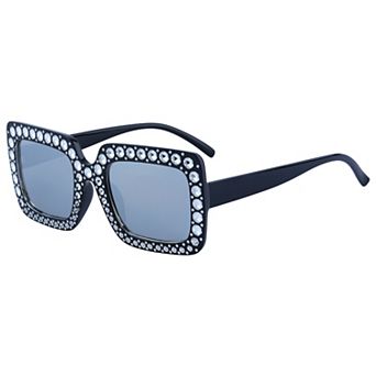 Unisex Rectangular Big Full-Frame Sunglasses Rhinestone Surround Design Sun Glasses UV Protection