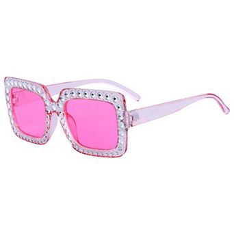 Unisex Rectangular Big Full-Frame Sunglasses Rhinestone Surround Design Sun Glasses UV Protection
