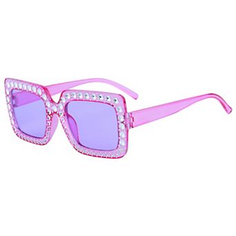 Unisex Rectangular Big Full-Frame Sunglasses Rhinestone Surround Design Sun Glasses UV Protection