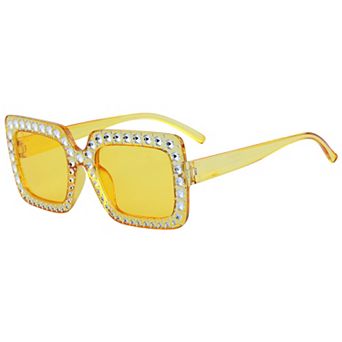 Unisex Rectangular Big Full-Frame Sunglasses Rhinestone Surround Design Sun Glasses UV Protection