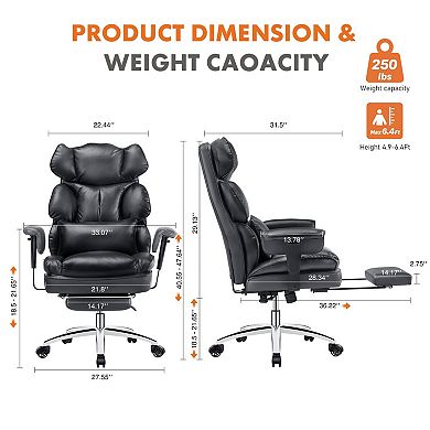 Executive Ergonomic Office Chair with Footrest, Reclining PU Leather High Back Chair