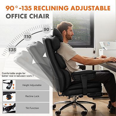 Executive Ergonomic Office Chair with Footrest, Reclining PU Leather High Back Chair
