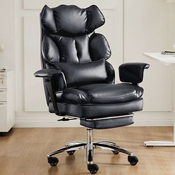 Executive Ergonomic Office Chair with Footrest, Reclining PU Leather High Back Chair