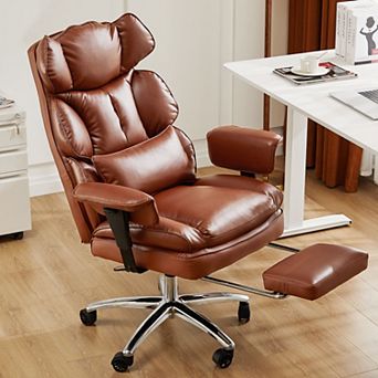 Executive Ergonomic Office Chair with Footrest, Reclining PU Leather High Back Chair