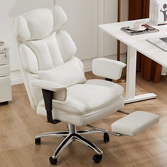 Executive Ergonomic Office Chair with Footrest, Reclining PU Leather High Back Chair