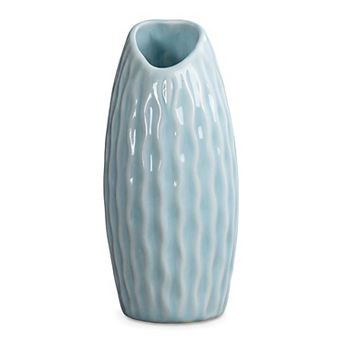 Small Ceramic Bud Modern Cylinder Vase, Matte Ribbed Decorative Flower Vase for Desktop, Shelf