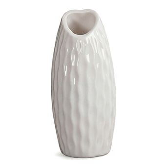 Small Ceramic Bud Modern Cylinder Vase, Matte Ribbed Decorative Flower Vase for Desktop, Shelf