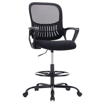 Tall Drafting Office Chair with Foot Ring, Fixed Armrests, Adjustable Height Swivel Chair