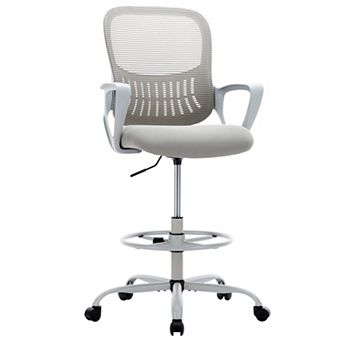 Tall Drafting Office Chair with Foot Ring, Fixed Armrests, Adjustable Height Swivel Chair