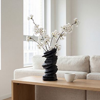 Modern Ceramic Vase for Home Decor Tall Matte White Ribbed Flower Vase 4.3"L x 3.0"W x 8.0"H