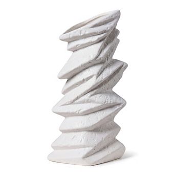 Modern Ceramic Vase for Home Decor Tall Matte White Ribbed Flower Vase 4.3"L x 3.0"W x 8.0"H
