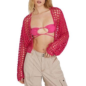 Women's Lightweight Open Front Long Sleeve Crochet Cover Up Cardigan