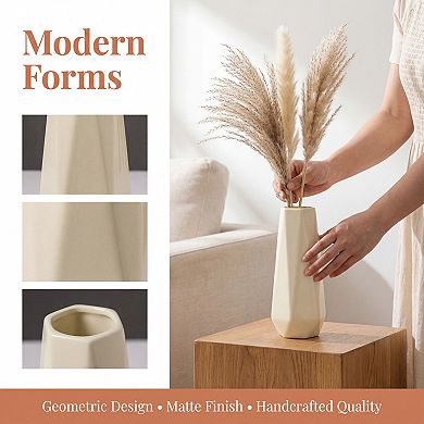 Modern Ceramic Flower Vase Matte Ribbed Cylinder Vase Boho Vases 3.5"L x 3.5"W x 8.1"H