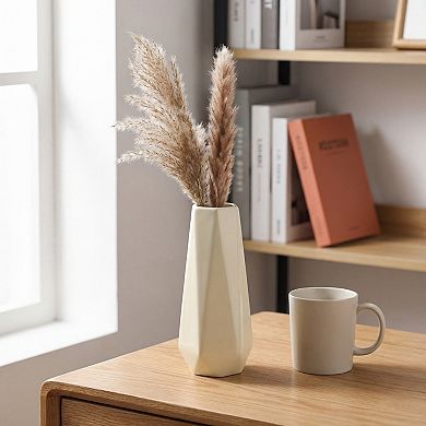 Modern Ceramic Flower Vase Matte Ribbed Cylinder Vase Boho Vases 3.5"L x 3.5"W x 8.1"H