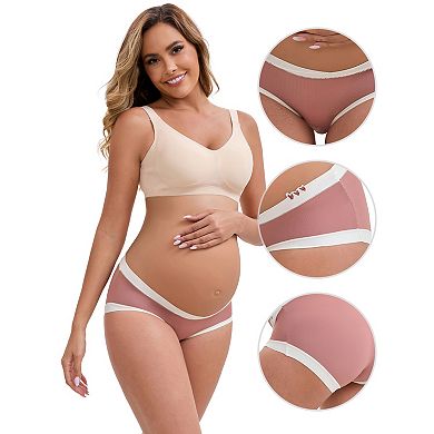 4 Packs Women's Ice Silk Ribbed V-Shaped Low Rise Maternity Briefs Color Patchwork Pregnancy Panties