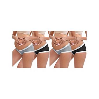 4 Packs Women's Ice Silk Ribbed V-Shaped Low Rise Maternity Briefs Color Patchwork Pregnancy Panties