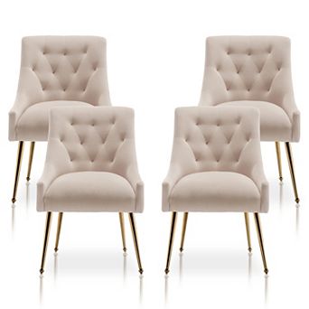 SEYNAR Modern Dining Chairs Set of 4, Upholstered Accent Chair Tufted Back Chair with Back Pull