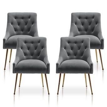 SEYNAR Modern Dining Chairs Set of 4, Upholstered Accent Chair Tufted Back Chair with Back Pull