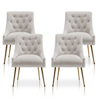 SEYNAR Modern Dining Chairs Set of 4, Upholstered Accent Chair Tufted Back Chair with Back Pull
