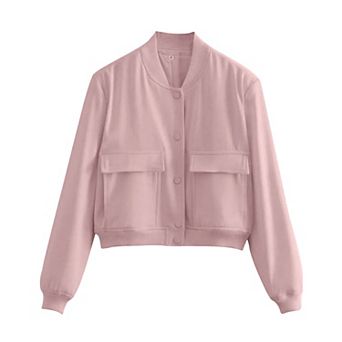 Zeagoo Women's Cropped Bomber Jacket Long Sleeve Casual Outwear with Pockets