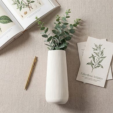 Ribbed Ceramic Vase for Flowers, Modern Decorative Flower Vase, Matte Fluted Vase for Centerpiece