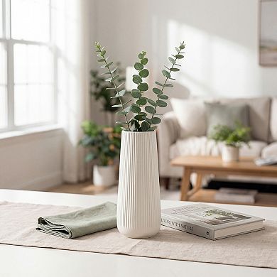 Ribbed Ceramic Vase for Flowers, Modern Decorative Flower Vase, Matte Fluted Vase for Centerpiece